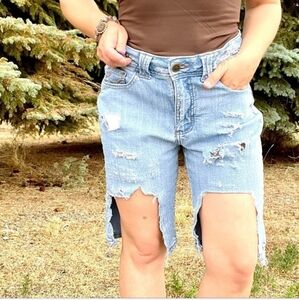 Custom Destroyed Distressed Vintage Lee Bermuda Denim Jean Cutoff Shorts Size 10